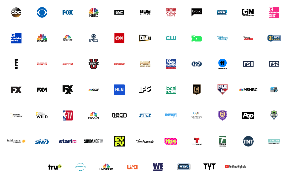 YouTube TV available channels